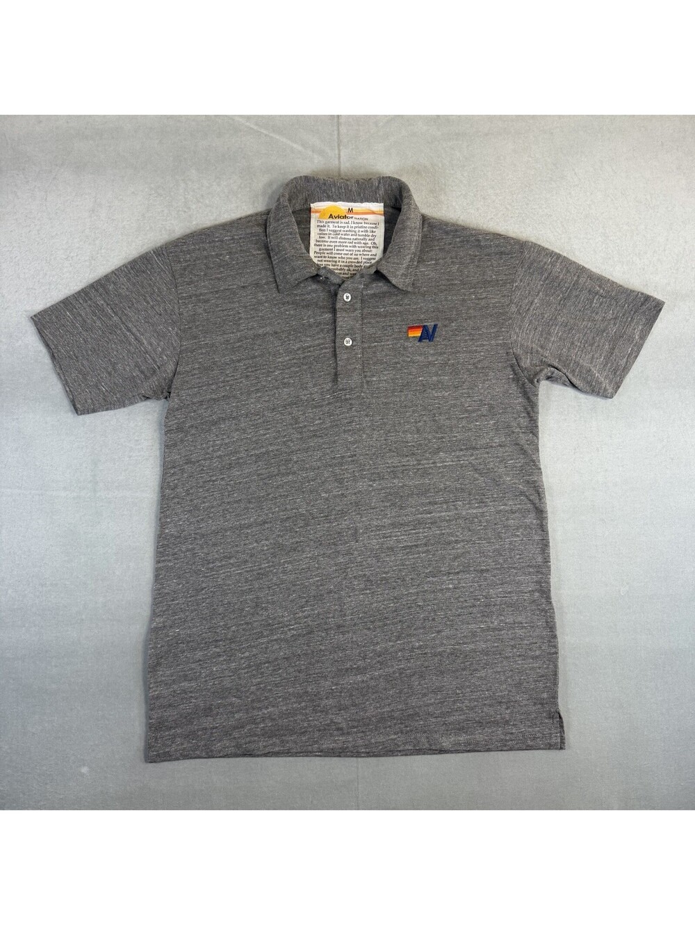 Aviator Nation Polo Shirt Mens Medium Heather Gray Embroidered Logo Short Sleeve